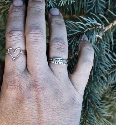 Marathon Ring, Rings for Runners, Solid sterling silver stackable Runner's Rings, Running Rings, Tiny Numbers, marathon jewelry, 26.2 Ring