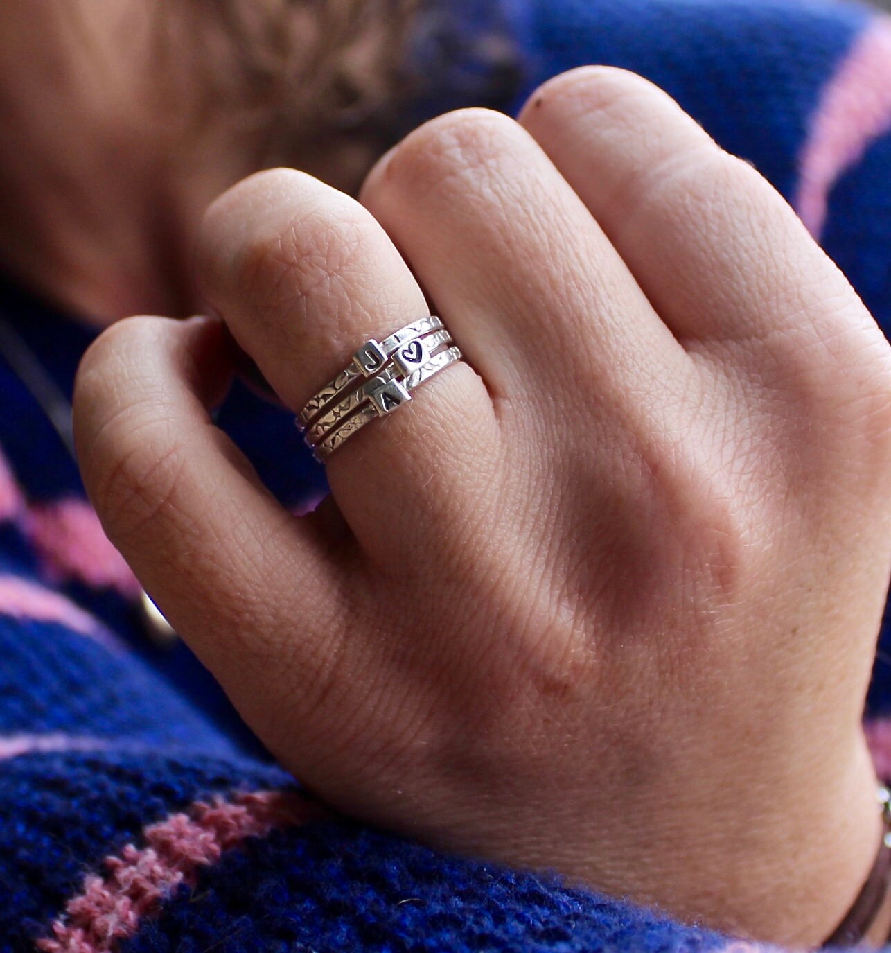Initial Rings in Sterling Silver, Tiny Initial Rings in Sterling Silver, Stacking Initial Rings, Dainty Monogram Rings, Tiny Letter ring