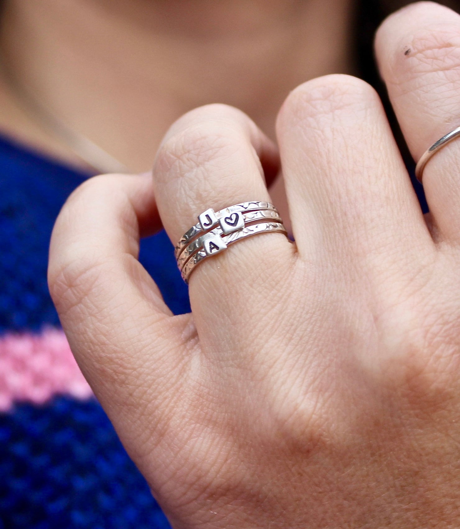 Initial Rings in Sterling Silver, Tiny Initial Rings in Sterling Silver, Stacking Initial Rings, Dainty Monogram Rings, Tiny Letter ring