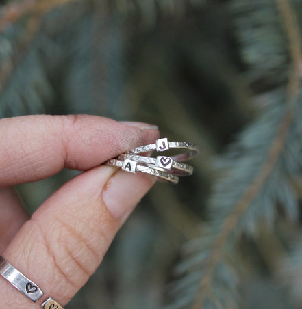 Initial Rings in Sterling Silver, Tiny Initial Rings in Sterling Silver, Stacking Initial Rings, Dainty Monogram Rings, Tiny Letter ring