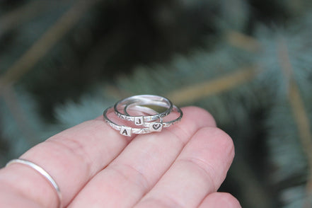 Initial Rings in Sterling Silver, Tiny Initial Rings in Sterling Silver, Stacking Initial Rings, Dainty Monogram Rings, Tiny Letter ring