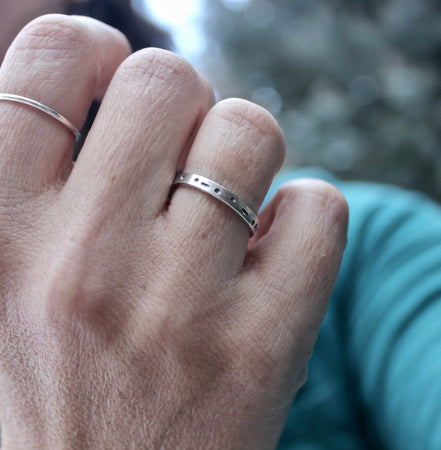 Sisters in Morse Code, Sterling Silver Ring