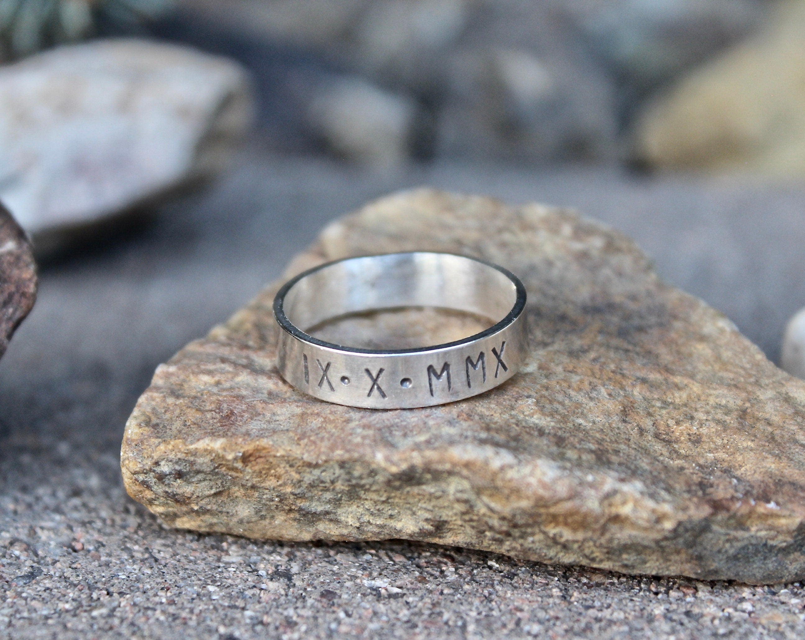 Men's Roman Numeral Date Ring in Sterling Silver