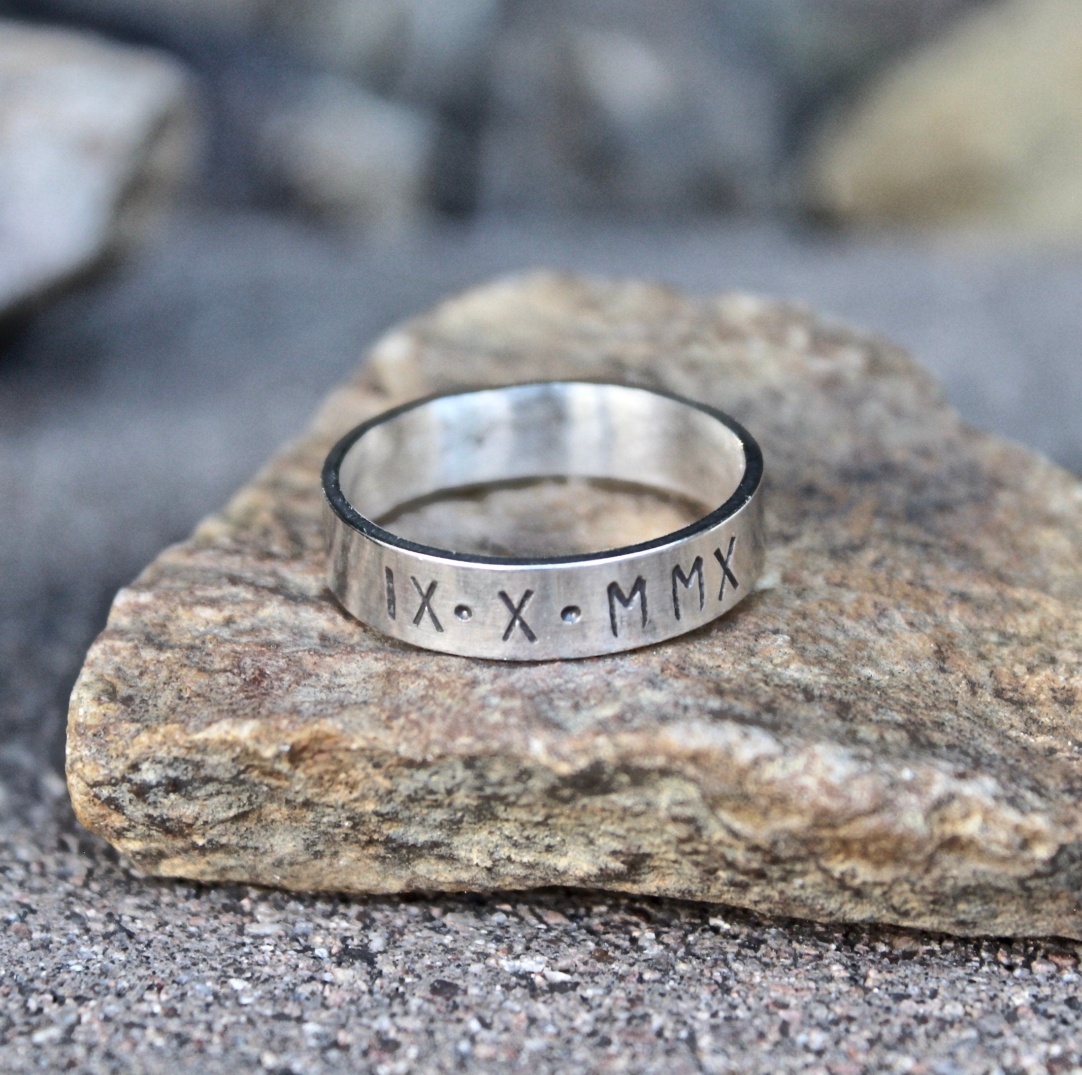 Men's Roman Numeral Date Ring in Sterling Silver