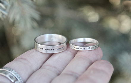 Matching Morse Code Rings for Couples, Sterling Silver