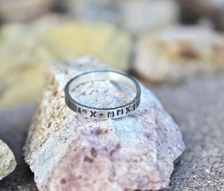 Roman Numeral Date Ring in Solid Sterling Silver