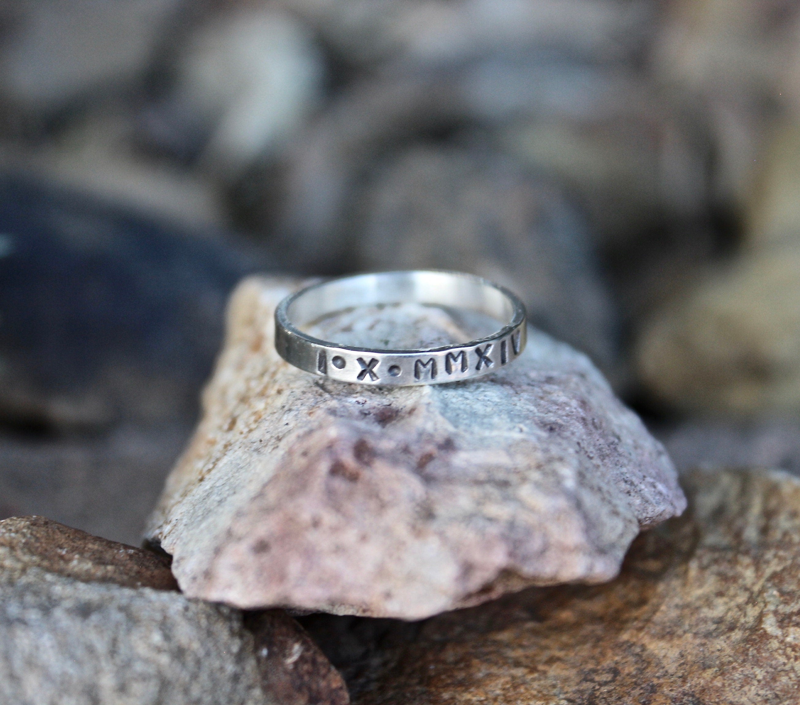 Roman Numeral Date Ring in Solid Sterling Silver