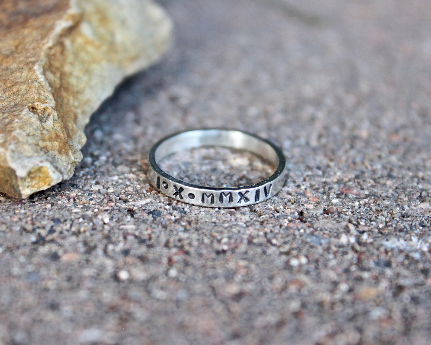 Roman Numeral Date Ring in Solid Sterling Silver
