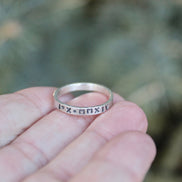 Roman Numeral Date Ring in Solid Sterling Silver