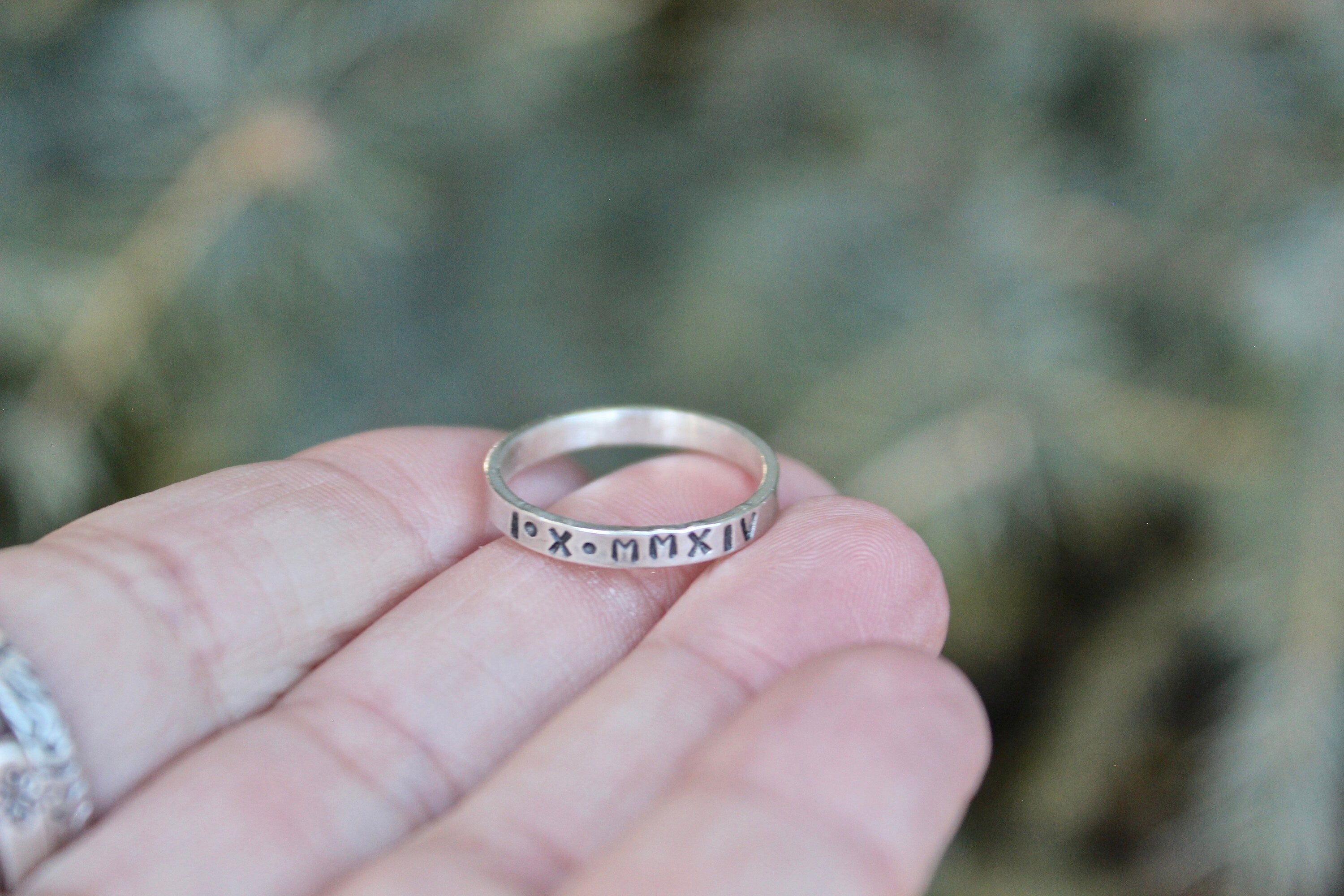 Roman Numeral Date Ring in Solid Sterling Silver