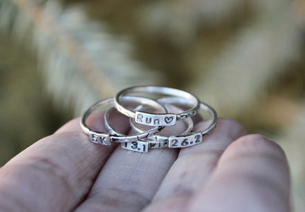 Marathon Ring, Rings for Runners, Solid sterling silver stackable Runner's Rings, Running Rings, Tiny Numbers, marathon jewelry, 26.2 Ring