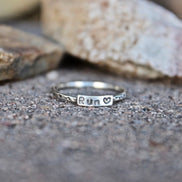 Runner Ring, Rings for Runners, Solid sterling silver stackable Runner's Rings, Running Rings, tiny writing, half marathon ring, 5K jewelry
