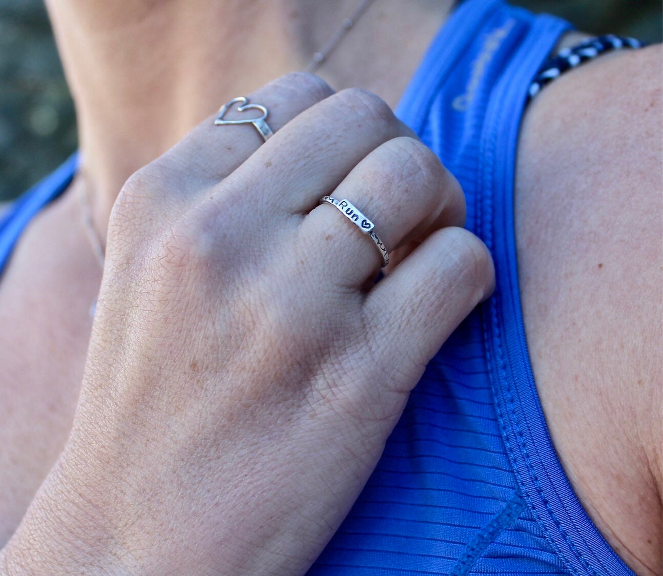 Runner Ring, Rings for Runners, Solid sterling silver stackable Runner's Rings, Running Rings, tiny writing, half marathon ring, 5K jewelry