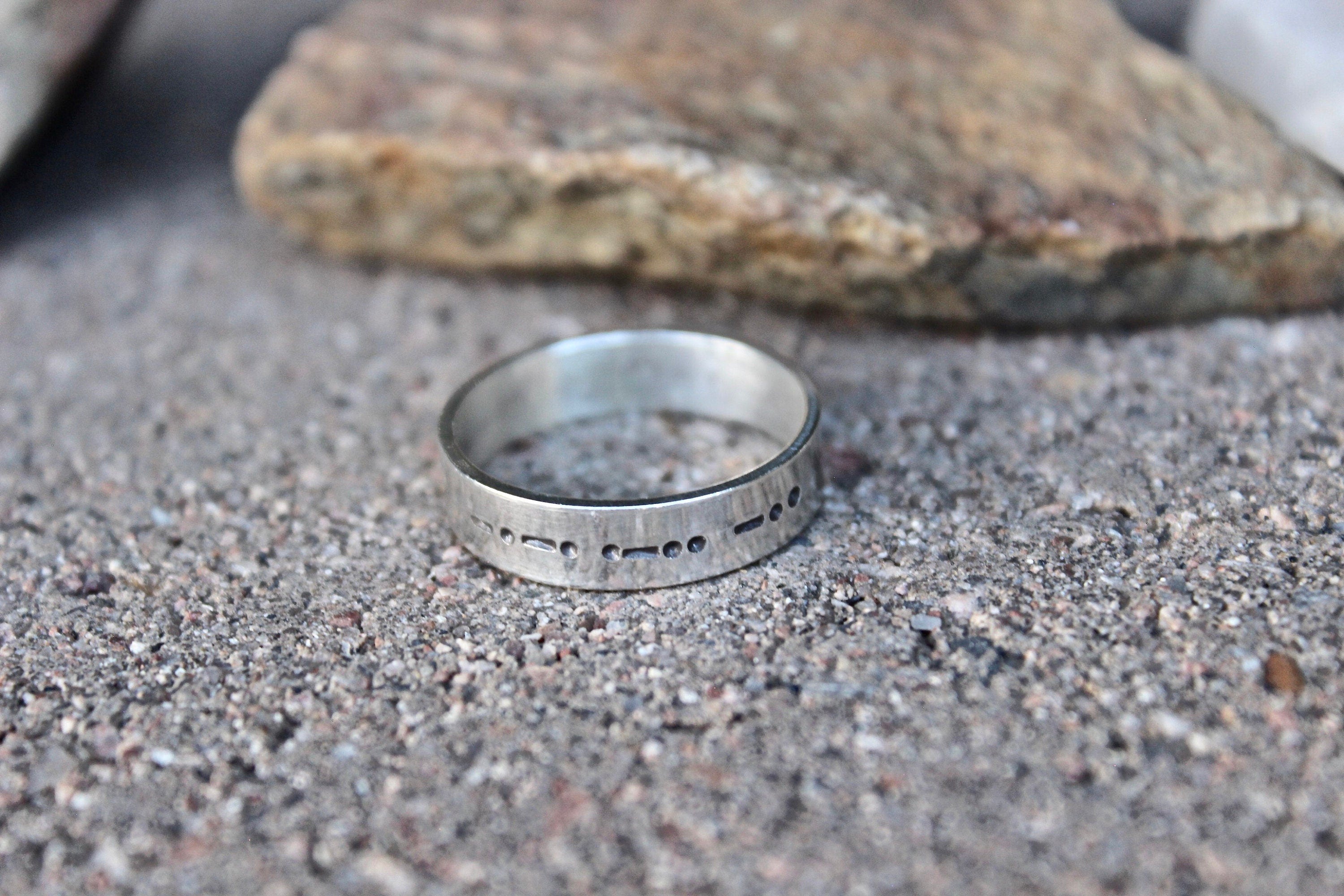 Matching Morse Code Rings for Couples, Sterling Silver