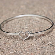 Heart Bangle Bracelet in Sterling Silver