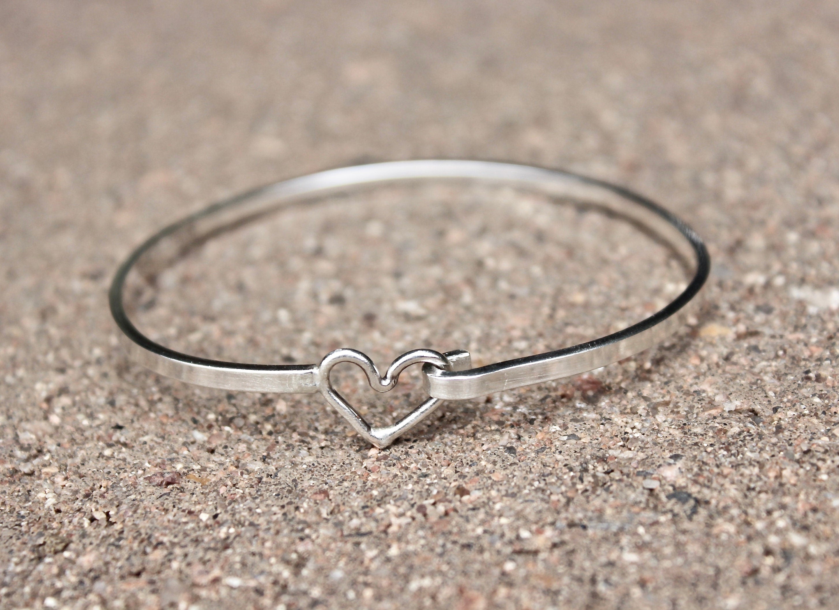 Heart Bangle Bracelet in Sterling Silver