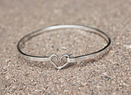 Heart Bangle Bracelet in Sterling Silver
