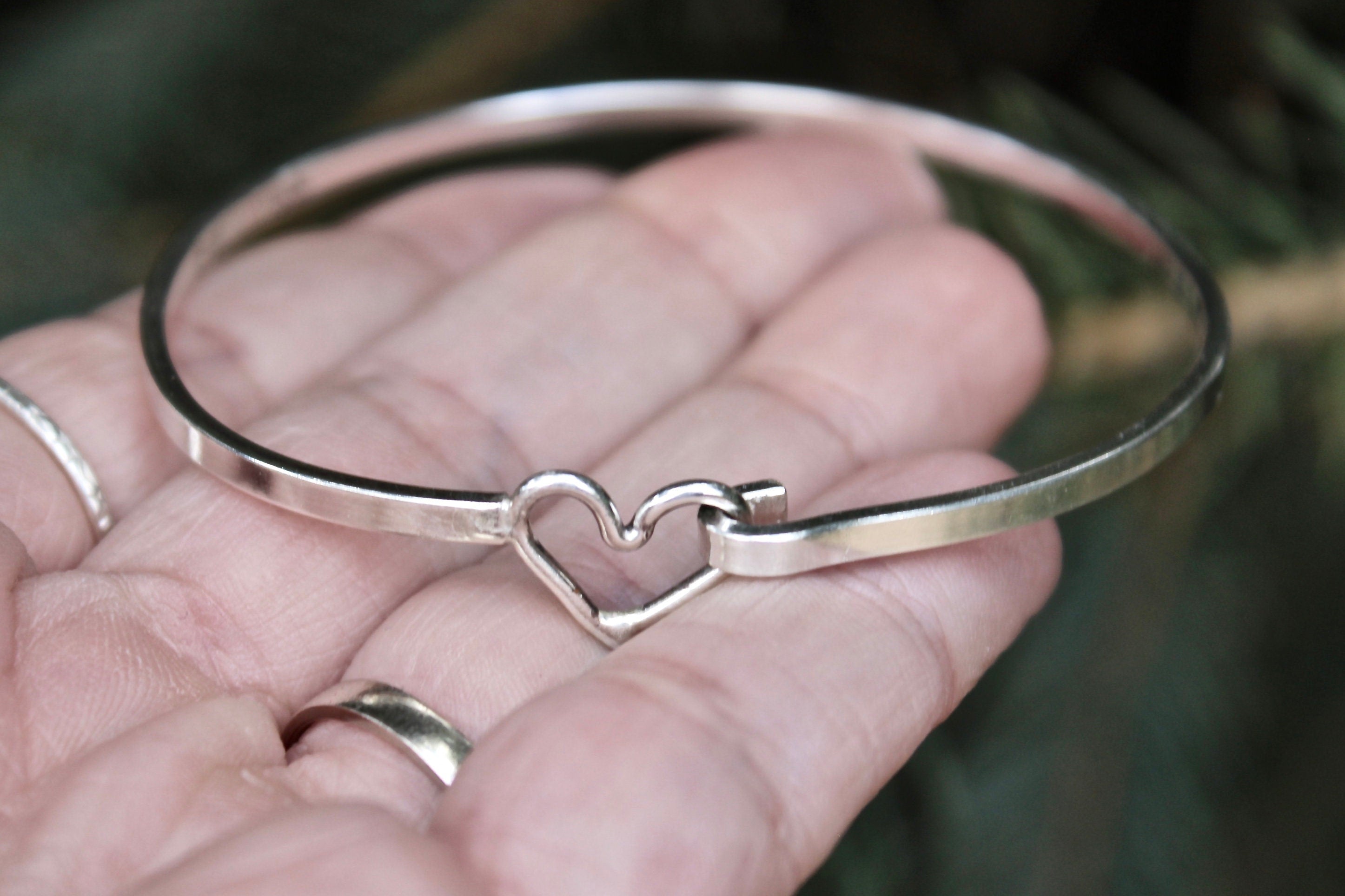 Heart Bangle Bracelet in Sterling Silver
