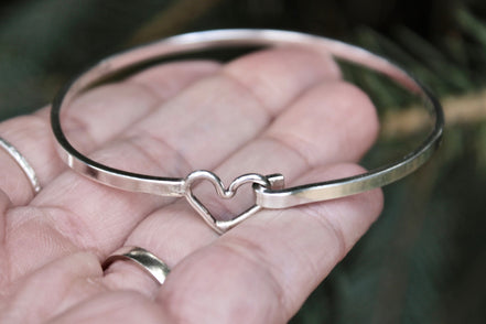 Heart Bangle Bracelet in Sterling Silver