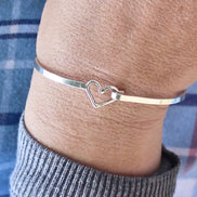 Heart Bangle Bracelet in Sterling Silver
