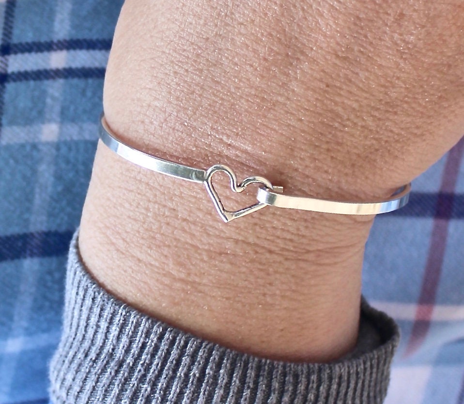 Heart Bangle Bracelet in Sterling Silver