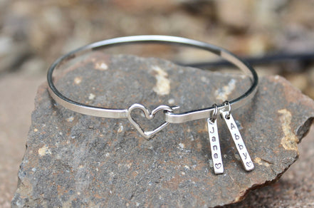 Heart Bangle Bracelet in Sterling Silver