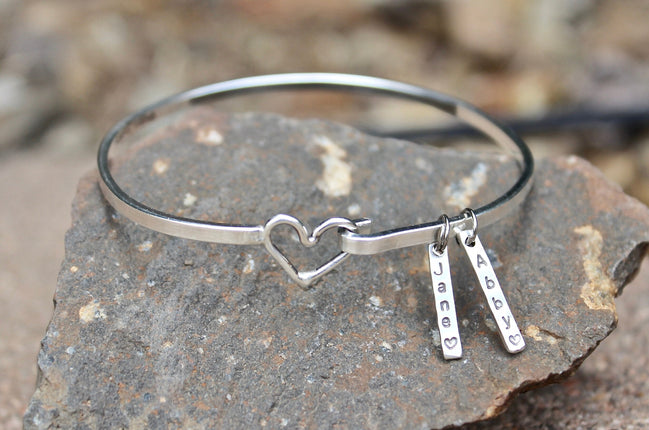Heart Bangle Bracelet in Sterling Silver
