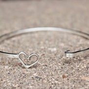 Heart Bangle Bracelet in Sterling Silver