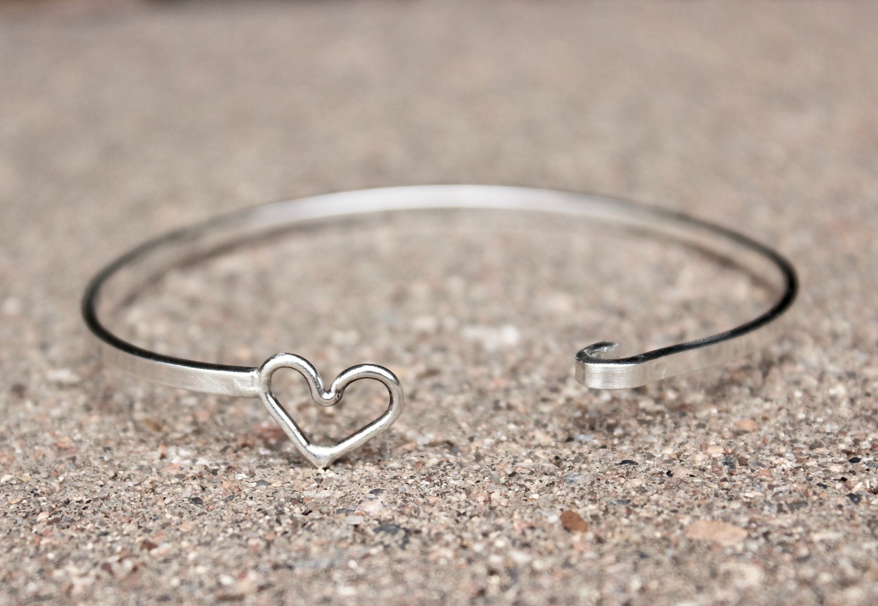 Heart Bangle Bracelet in Sterling Silver