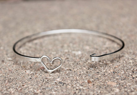 Heart Bangle Bracelet in Sterling Silver