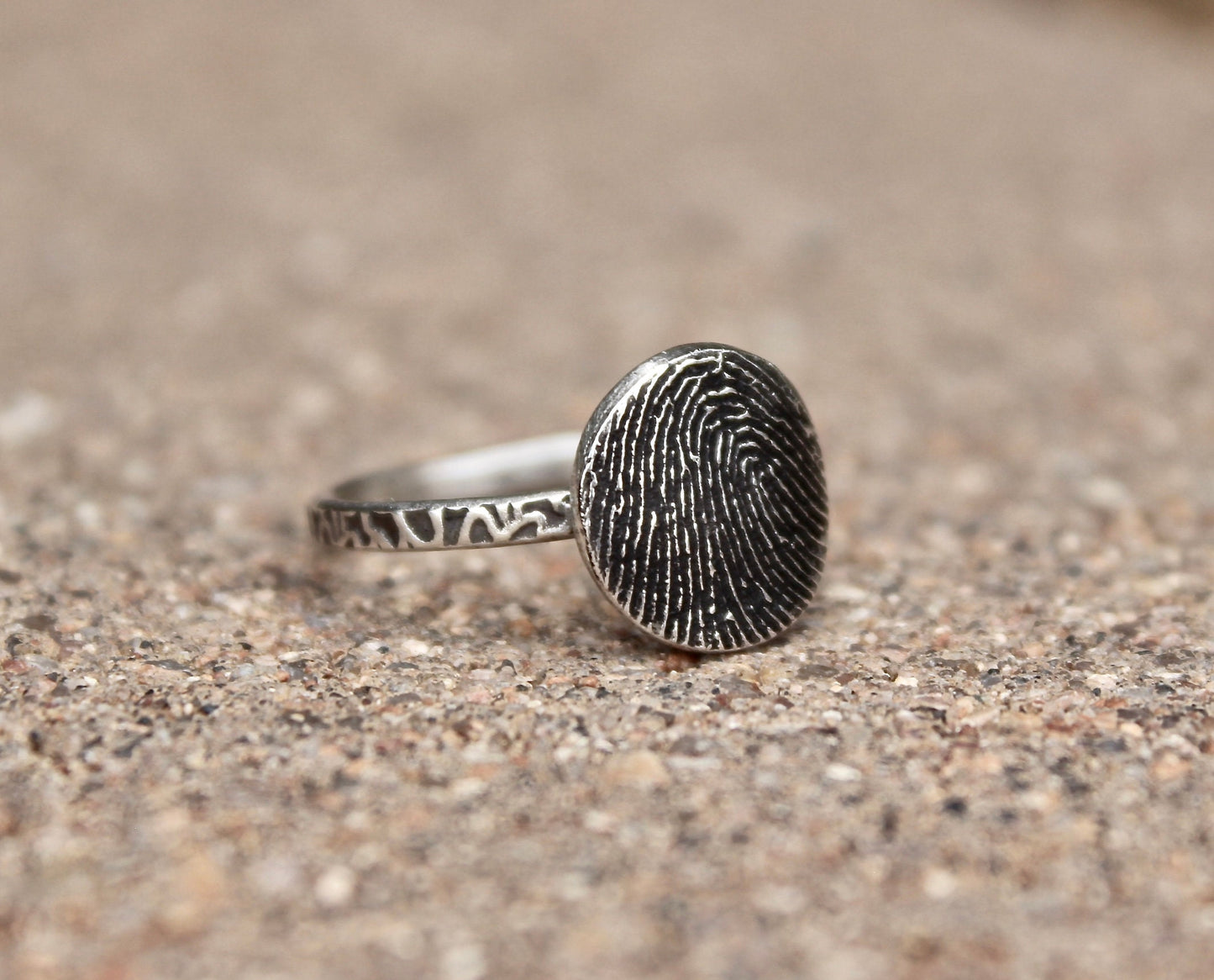 Fingerprint Ring in Sterling Silver with Textured Ring