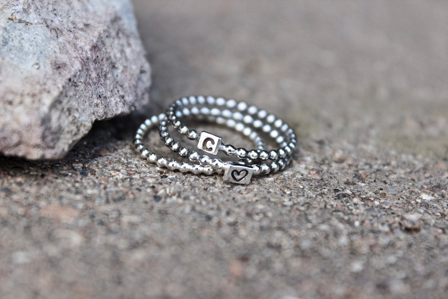 Beaded Initial Stacking Ring