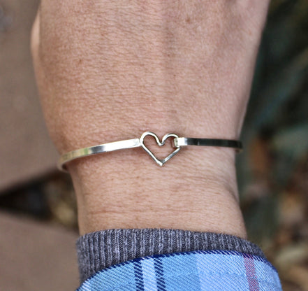Heart Bangle Bracelet in Sterling Silver