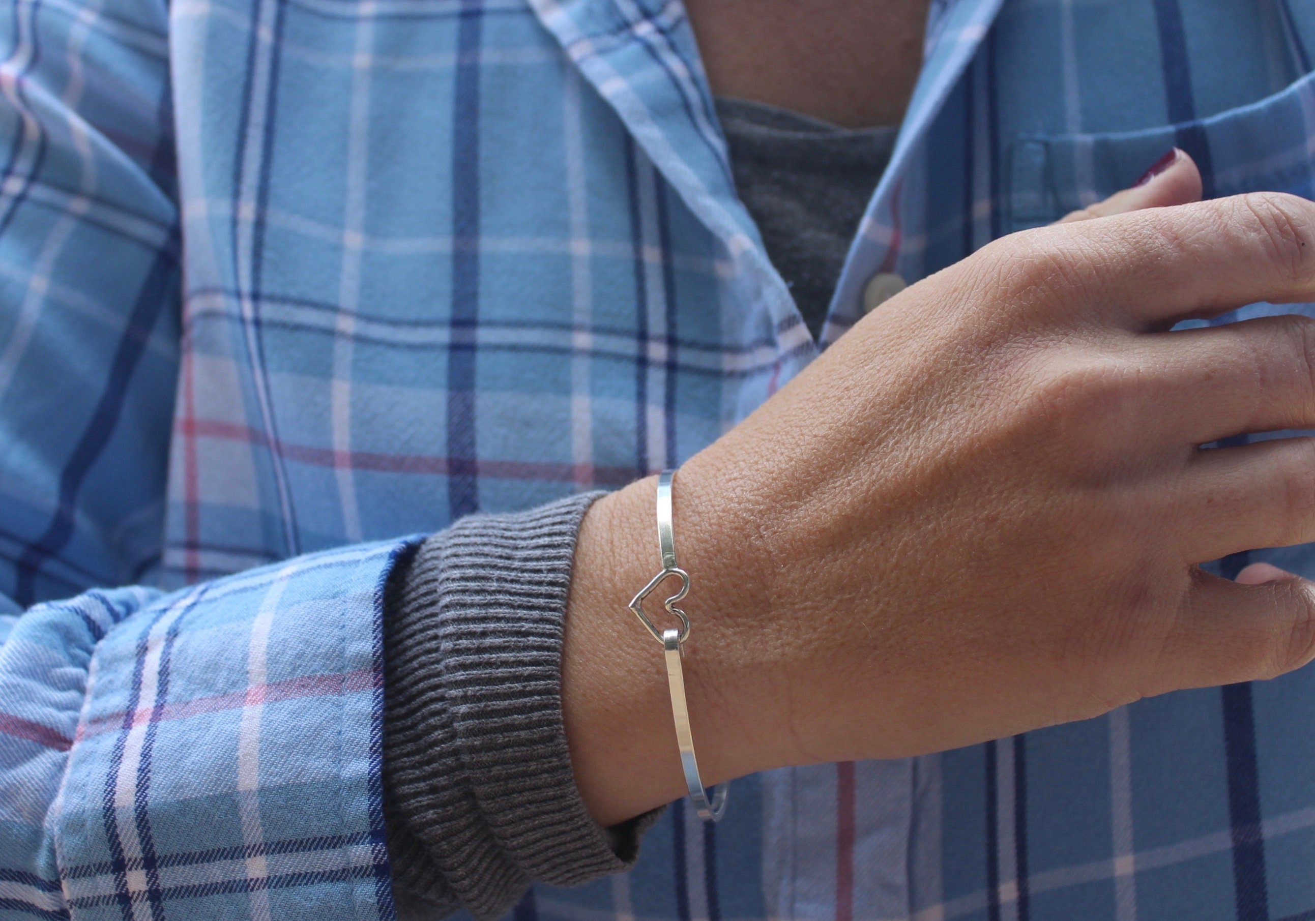 Heart Bangle Bracelet in Sterling Silver