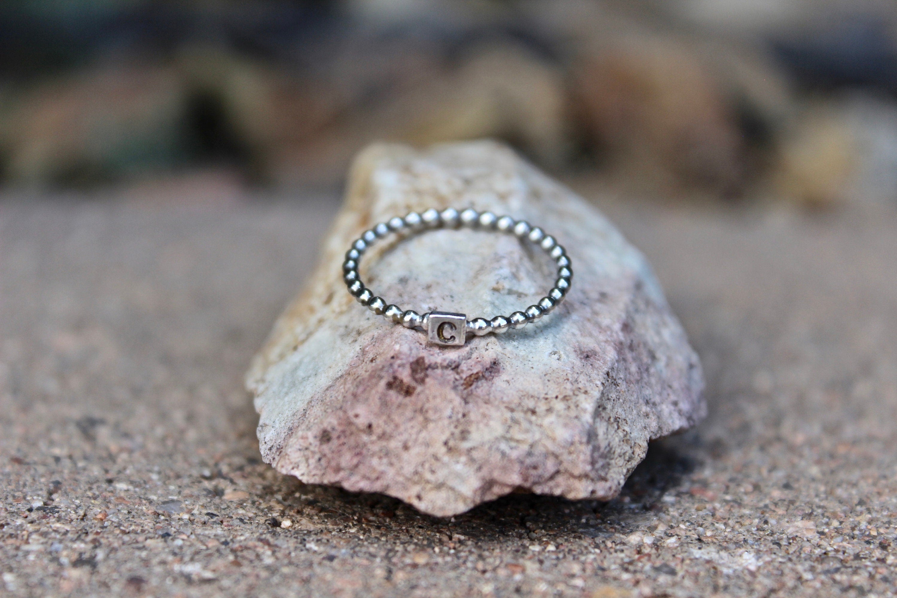 Beaded Initial Stacking Ring