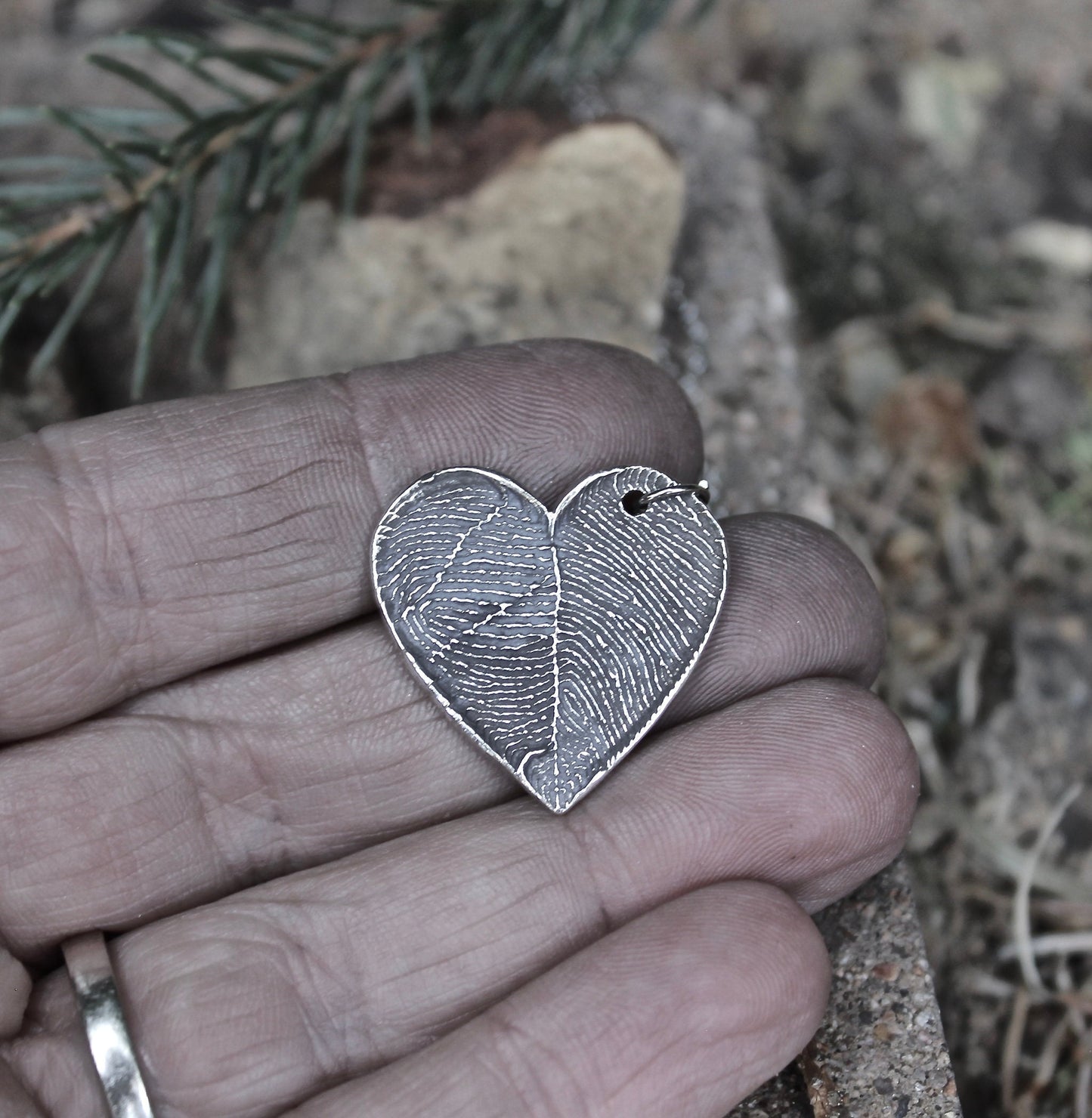 Two Fingerprints form a Heart Sterling Silver Necklace