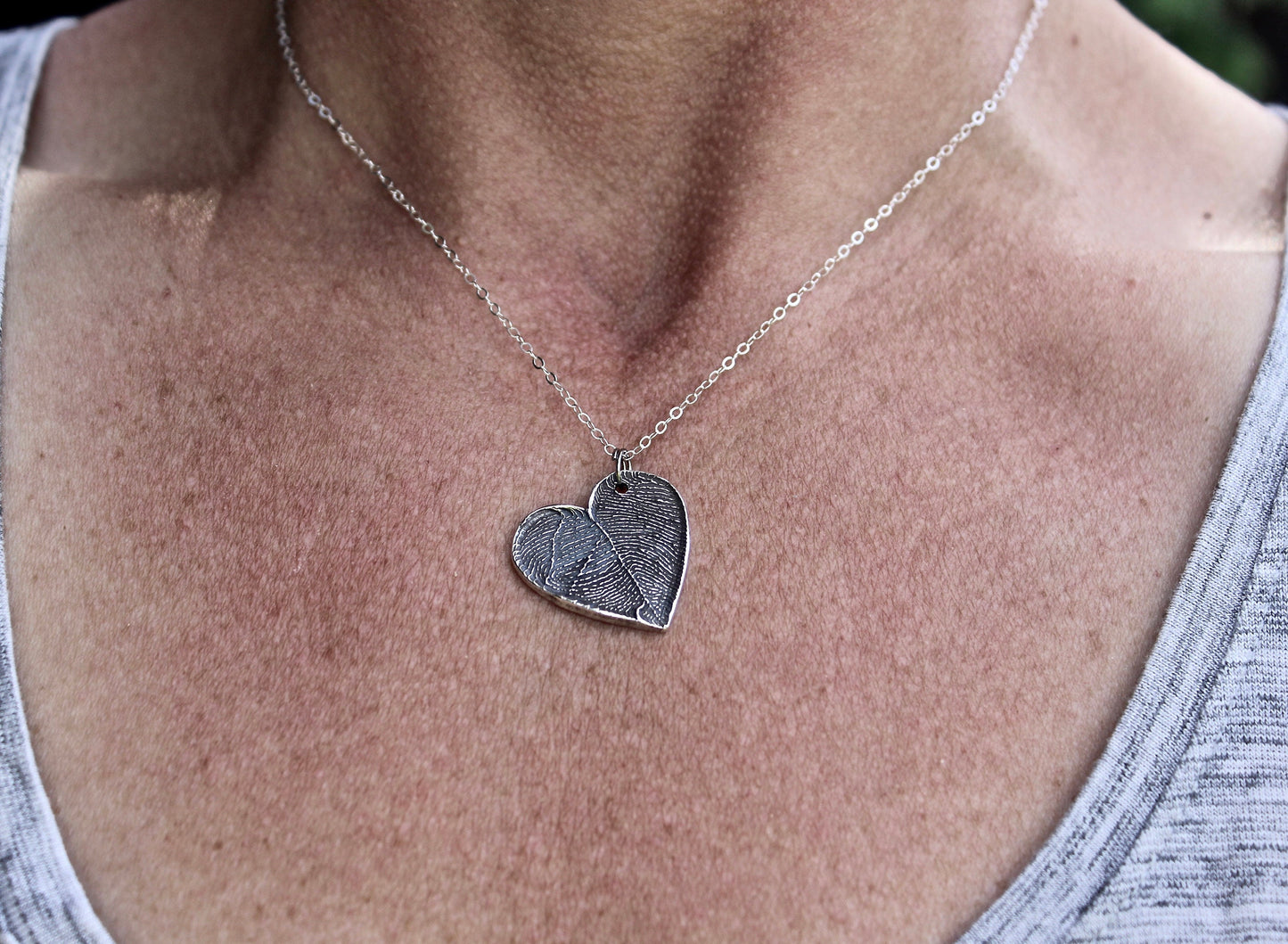Two Fingerprints form a Heart Sterling Silver Necklace