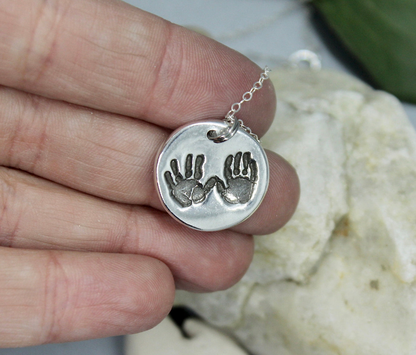 Two Hand Prints Charm in Sterling Silver