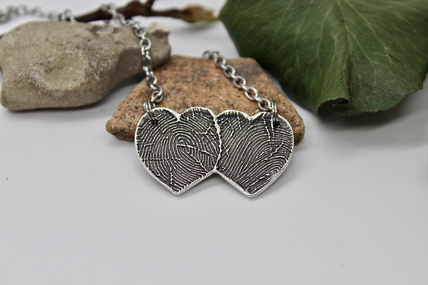 Two Overlapping Heart Fingerprints Necklace