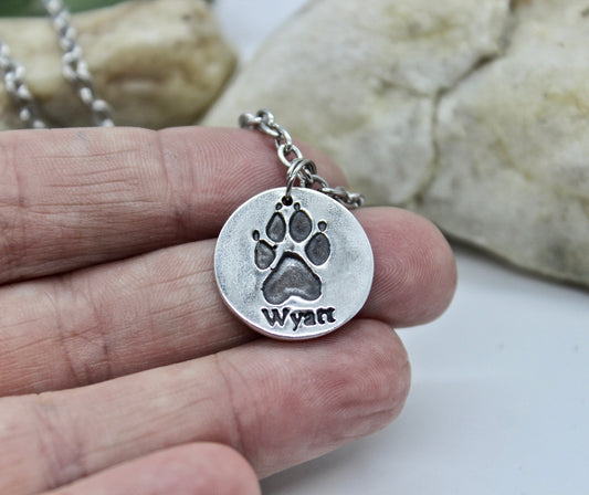 Real Paw Print Charm Necklace in Sterling Silver