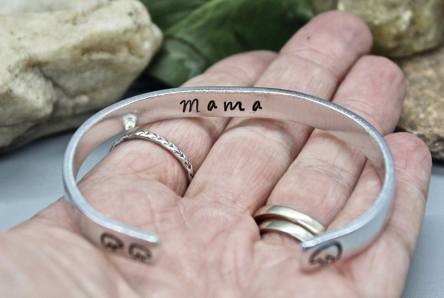 Mama Bear Bangle Cuff Bracelet, Aluminum