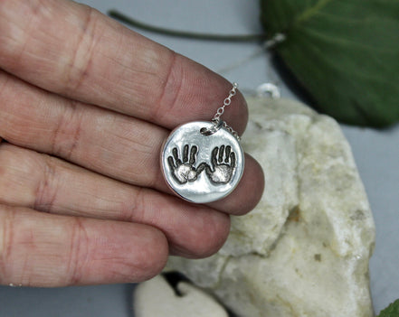 Two Hand Prints Charm in Sterling Silver