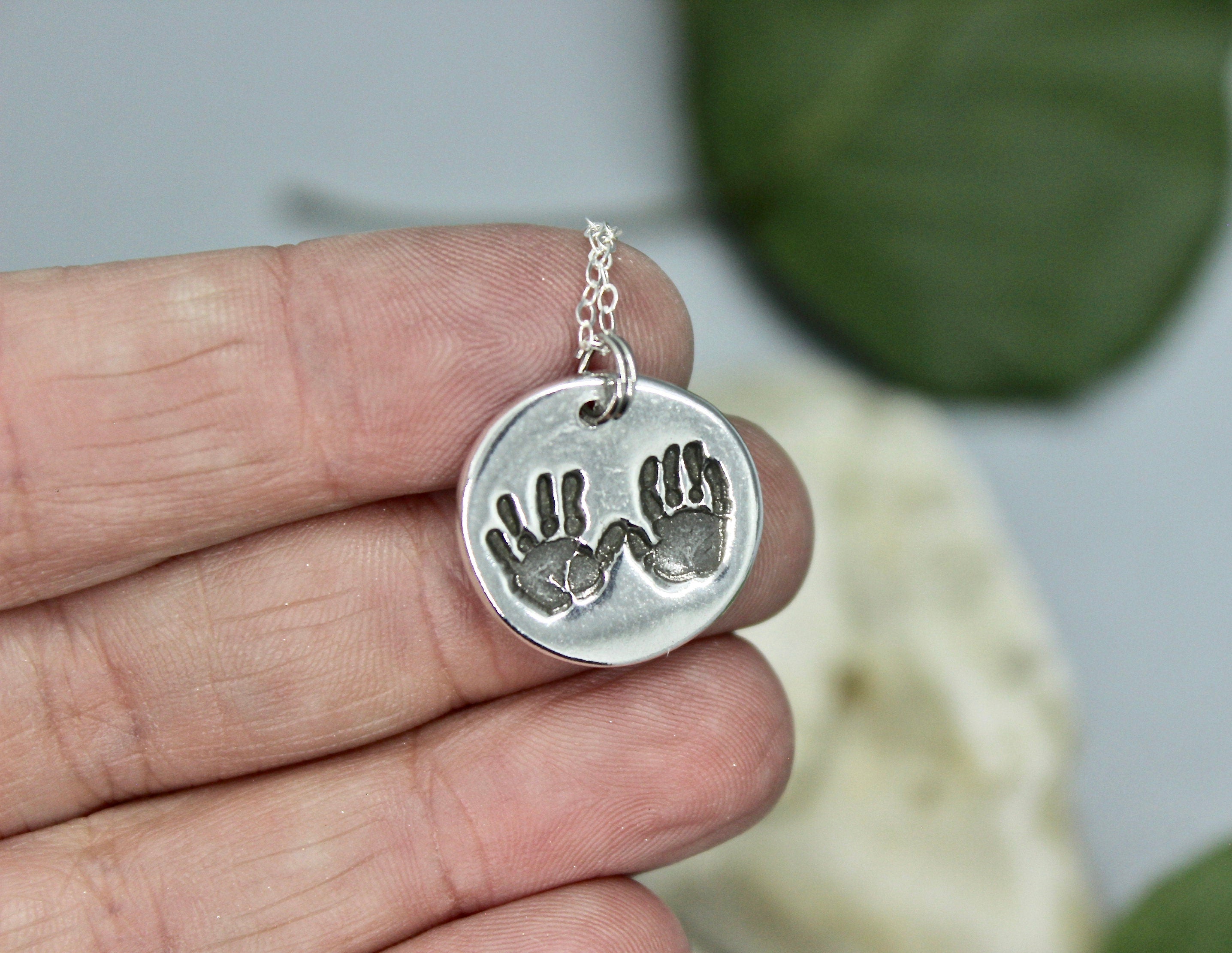 Two Hand Prints Charm in Sterling Silver