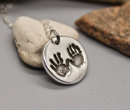 Two Hand Prints Charm in Sterling Silver