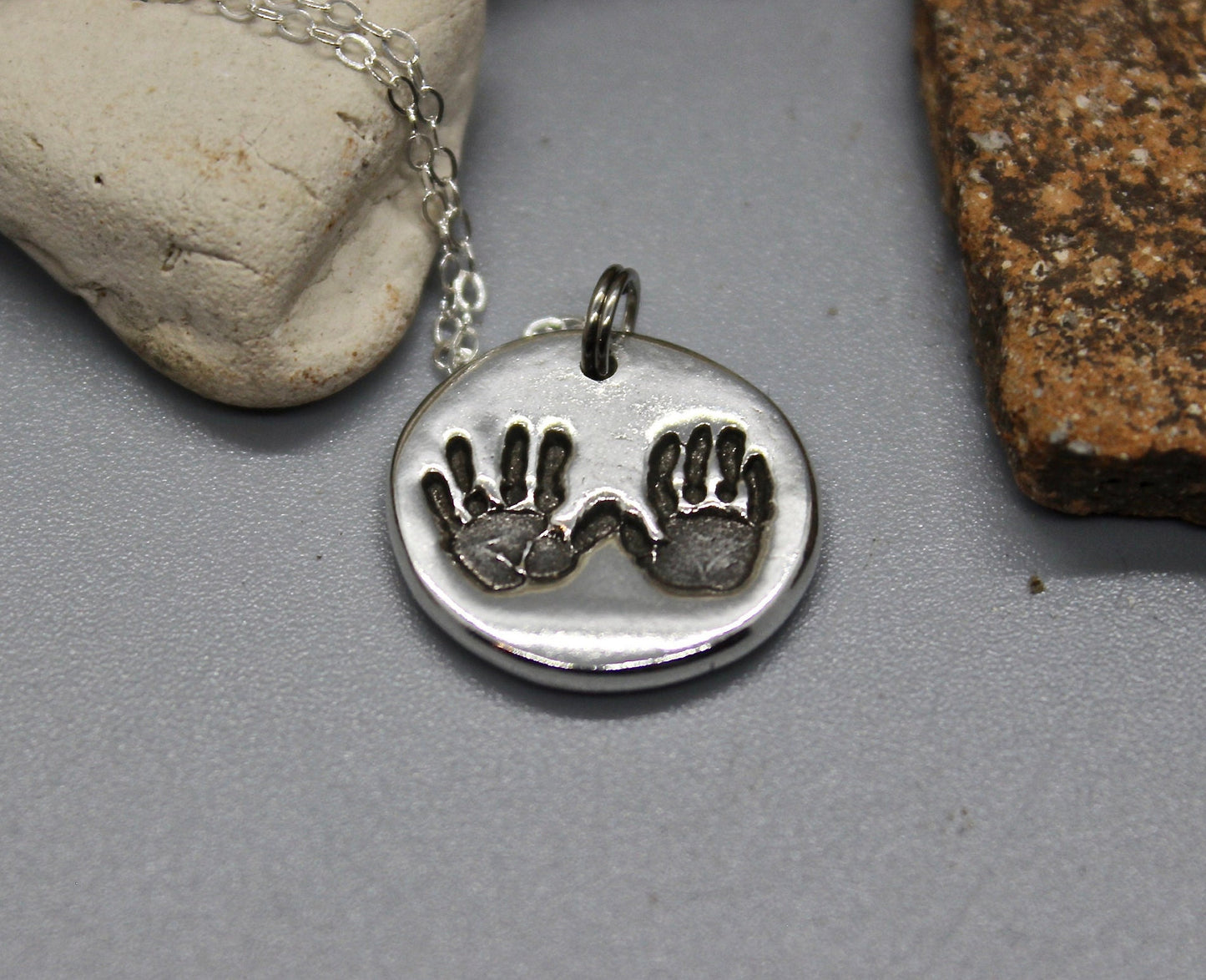 Two Hand Prints Charm in Sterling Silver