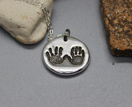 Two Hand Prints Charm in Sterling Silver