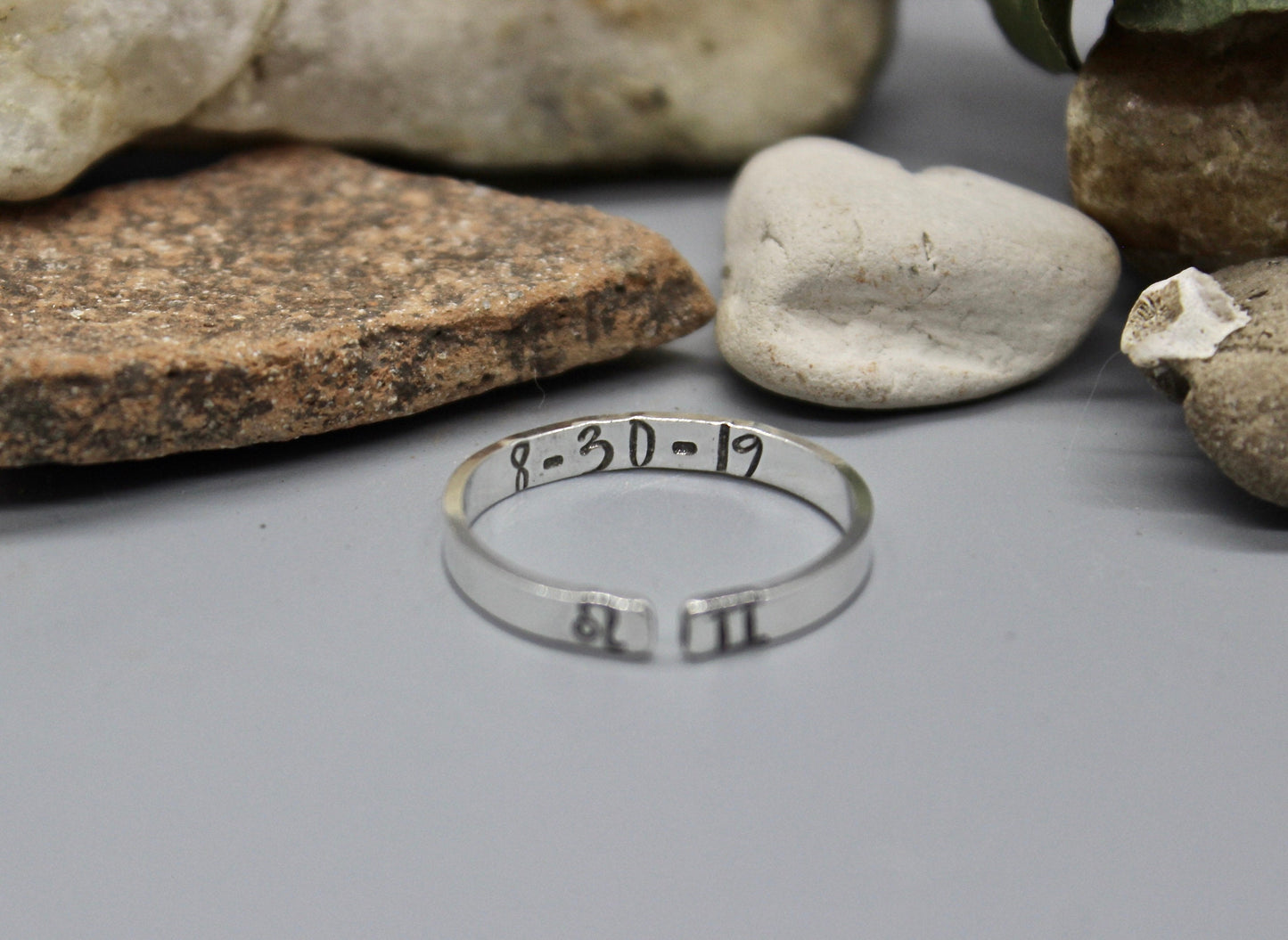 Zodiac Sign Couples Ring with Date Inside, Sterling Silver and Adjustable