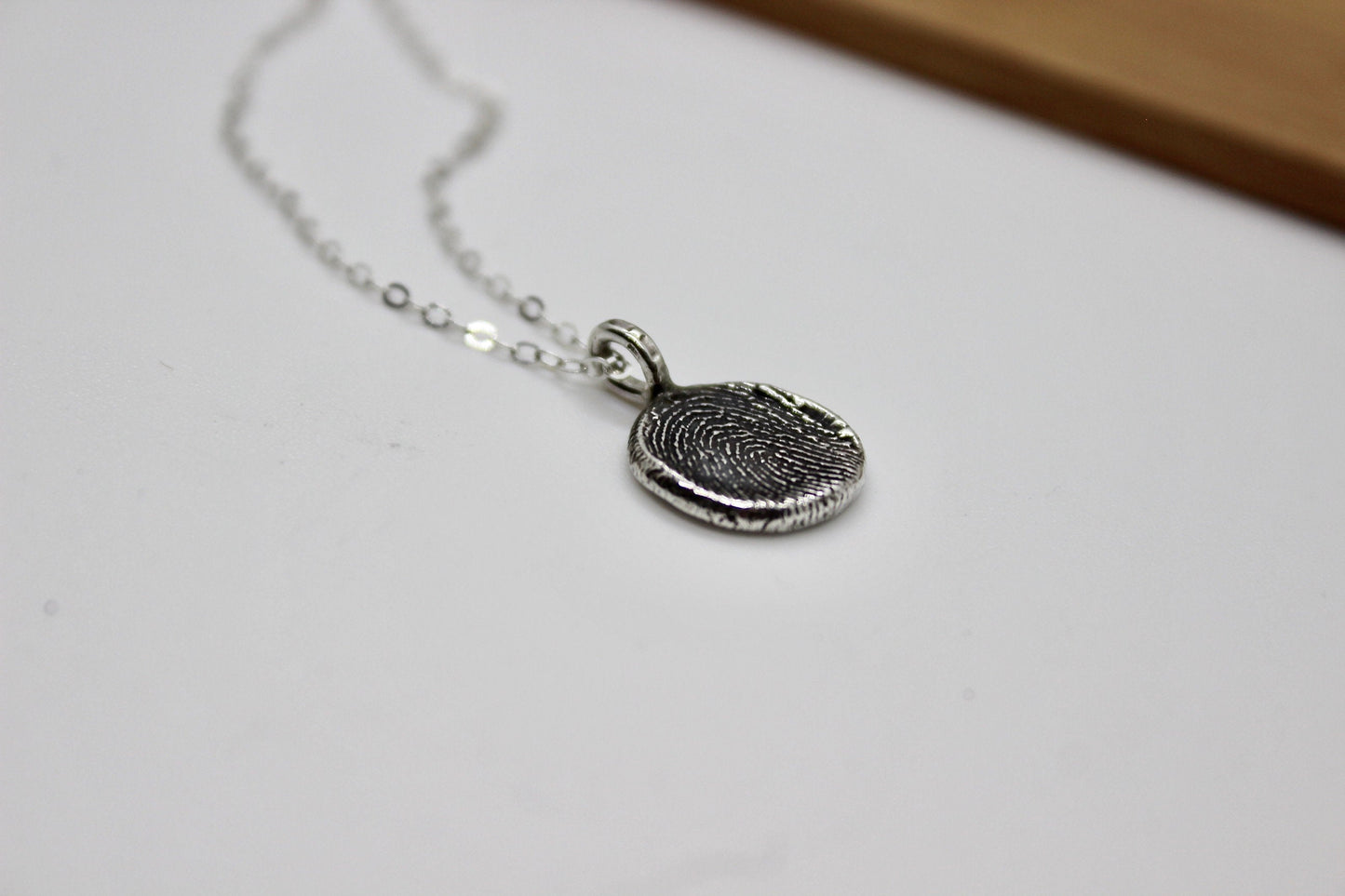 Fingerprint Necklace with Textured Bail in Sterling Silver