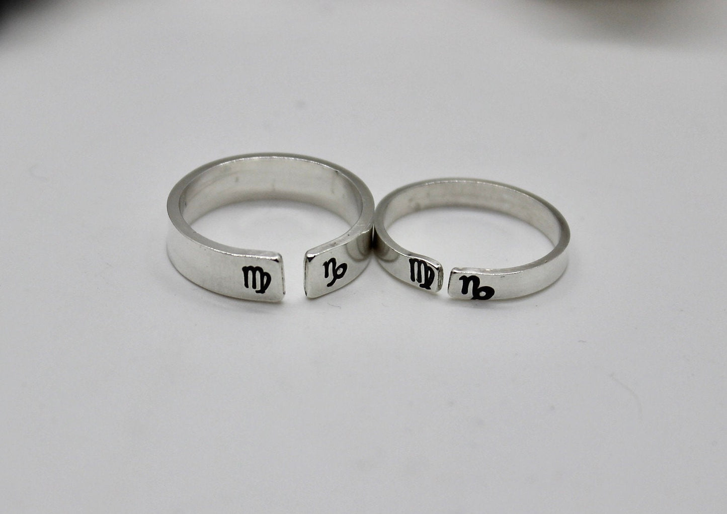 Zodiac Sign Couples Ring Set, Sterling Silver and Adjustable