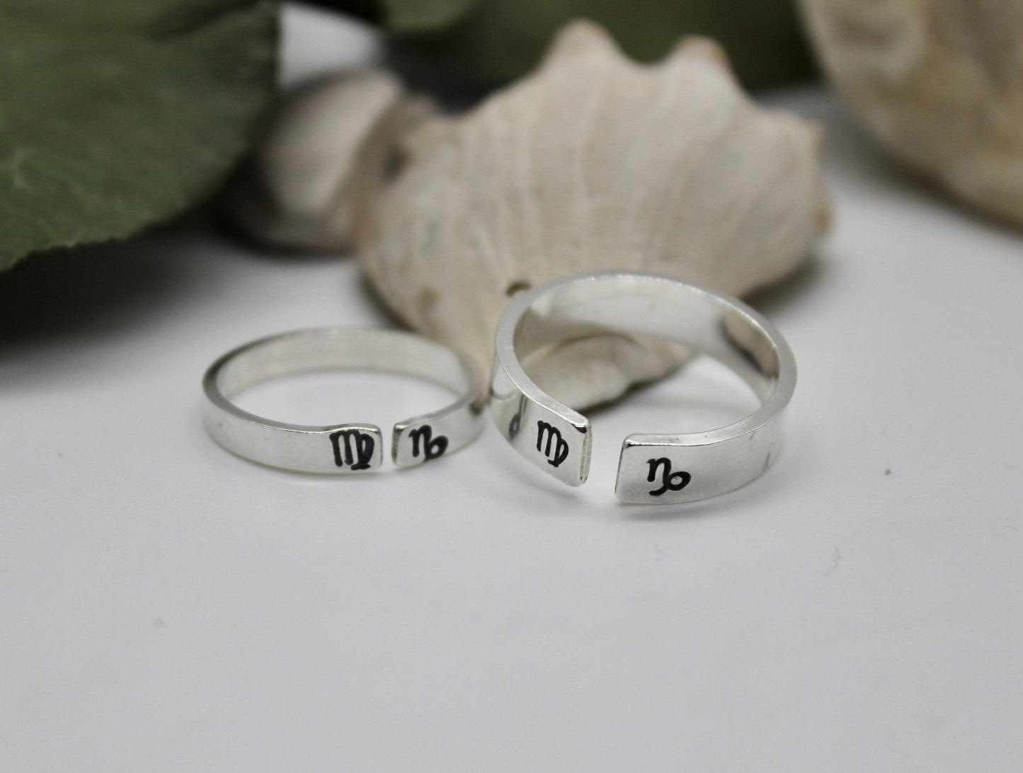 Zodiac Sign Couples Ring wide Band, Sterling Silver and Adjustable